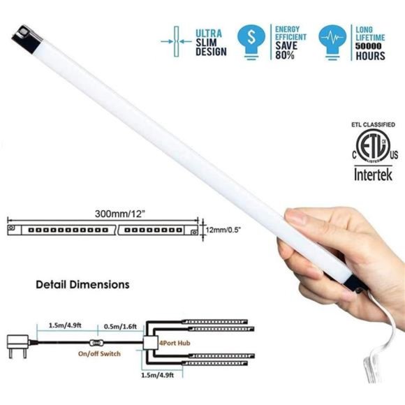 LED Display Lights,(4)Strip Light Bars for Display Case Shelf Showcase Bookshelf - Picture 6 of 6